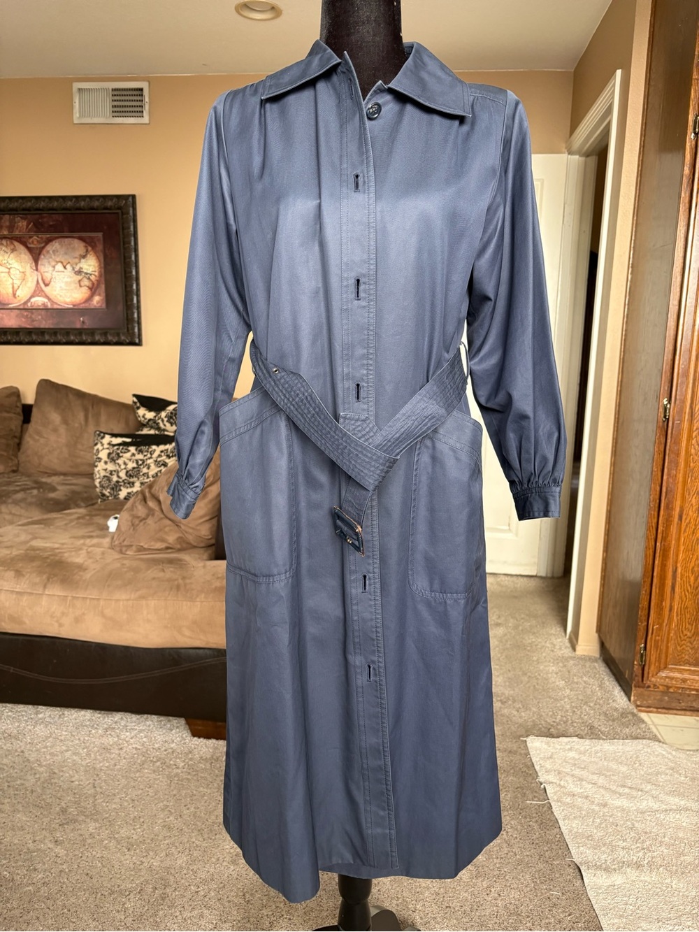 Vintage Yves Saint Laurent Navy Blue  Belted Trench Coat